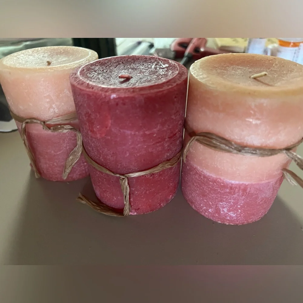 Rustic Charm Pillar Candle Set - 2 Pomegranate and 1 Apple Pie - Picture 2 of 3